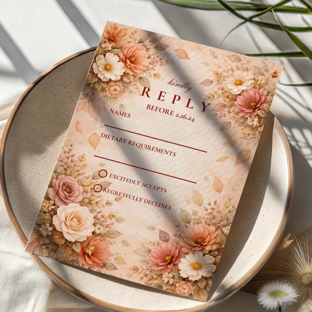 Cartons Réponse Mariage Fleur d'Automne Élégant (Créateur téléchargé)