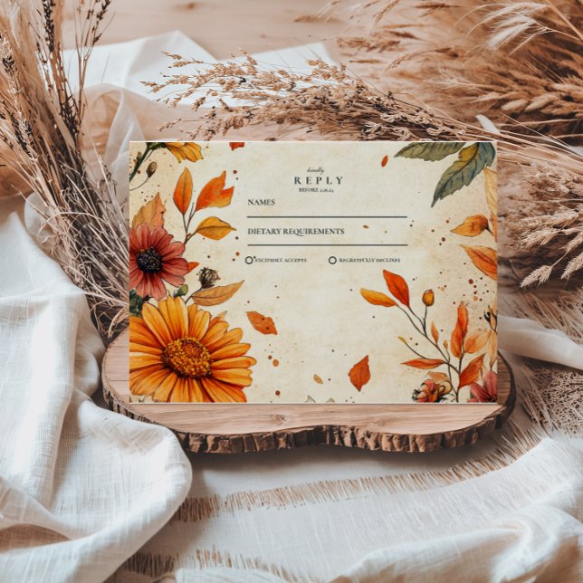 Cartons Réponse Mariage Fleur d'Automne Rustique (Créateur téléchargé)