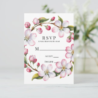 Cartons Réponse Mariage Fleur de Cerisier Aquarelle Pommes