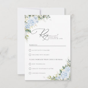 Cartons Réponse Mariage Fleur de Hortensia Bleu avec Choix de Repa