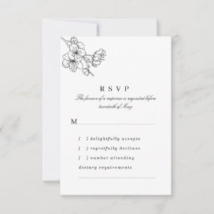 Cartons Réponse Mariage Fleur de ligne noire et blanche