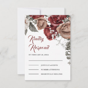 Cartons Réponse Mariage Fleur de Roses Rouge Bourgogne