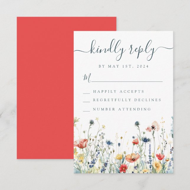 Cartons Réponse Mariage Fleur sauvage dynamique (Devant / Derrière)