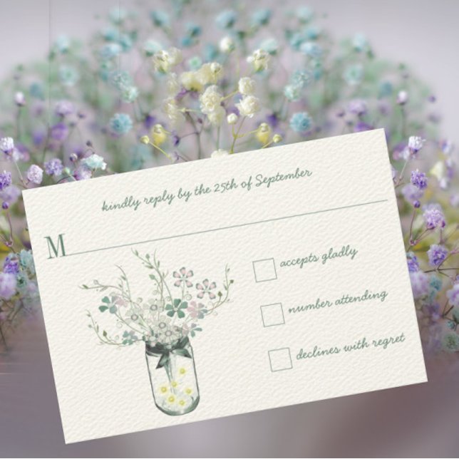 Cartons Réponse Mariage Fleur sauvage Mint Blush Mint Mason Jar (Créateur téléchargé)