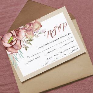 Cartons Réponse Mariage fleuri à l'aquarelle en terre cuite