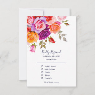 Cartons Réponse Mariage fleuri rose rouge et rose vif