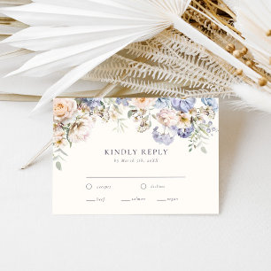 Cartons Réponse Mariage Fleurie Crème Bleu Poussiéreux
