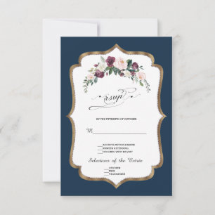 Cartons Réponse Mariage Fleurie Ivoire Rouge Bourgogne Or