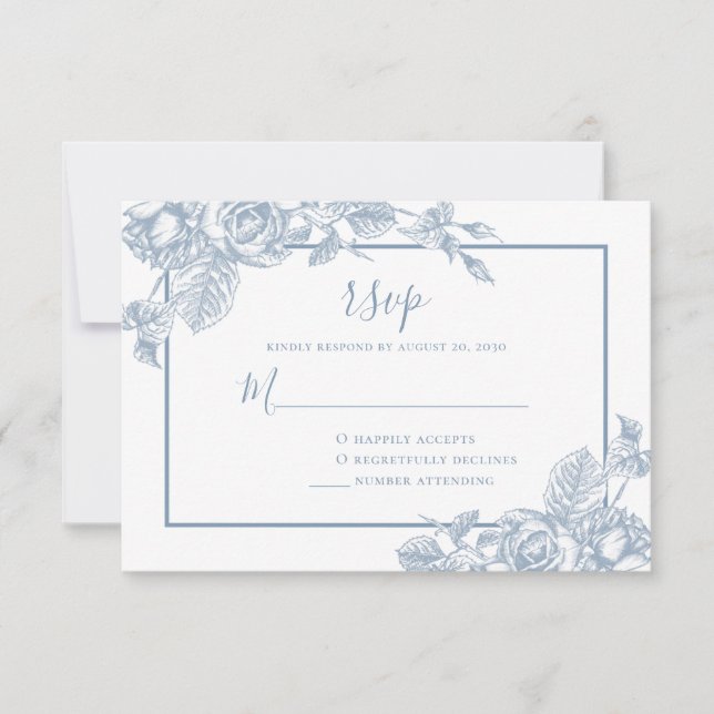 Cartons Réponse Mariage Fleurs Bleu Poussiéreux (Devant)