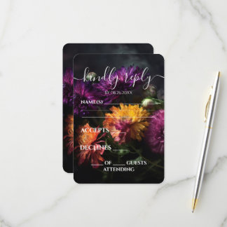 Cartons Réponse Mariage Fleurs Colorées Sombres Personnalisées