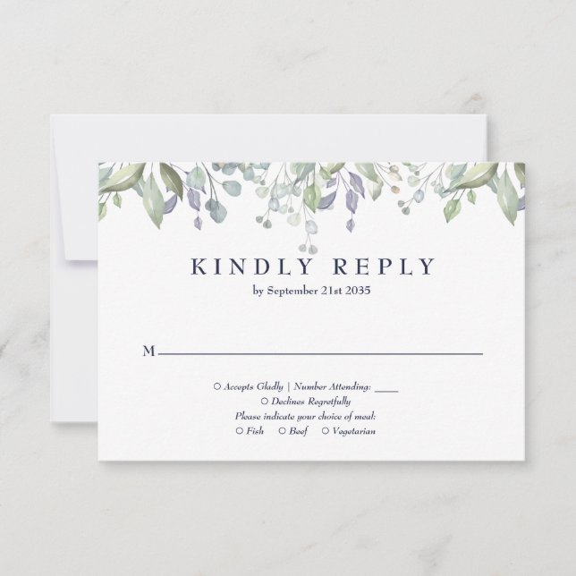 Cartons Réponse Mariage Fleurs de Lilas Vert Navy Blue (Devant)