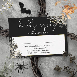Cartons Réponse Mariage Fleurs de Roses Gothiques Noir Et Blanc