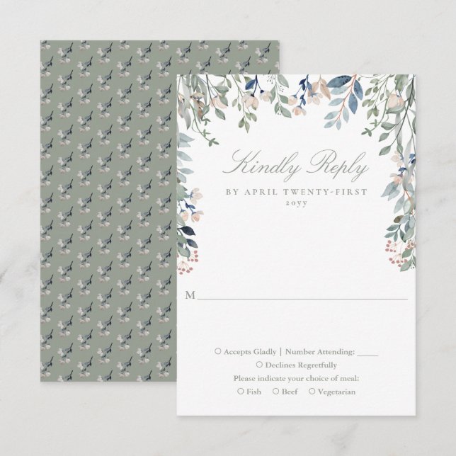 Cartons Réponse Mariage Fleurs de Sages Vertes (Devant / Derrière)
