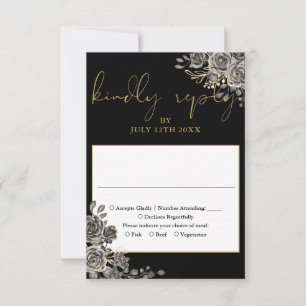 Cartons Réponse Mariage Fleurs de style gothique Roses Noires et O