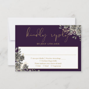 Cartons Réponse Mariage Fleurs de style gothique Roses Violettes E