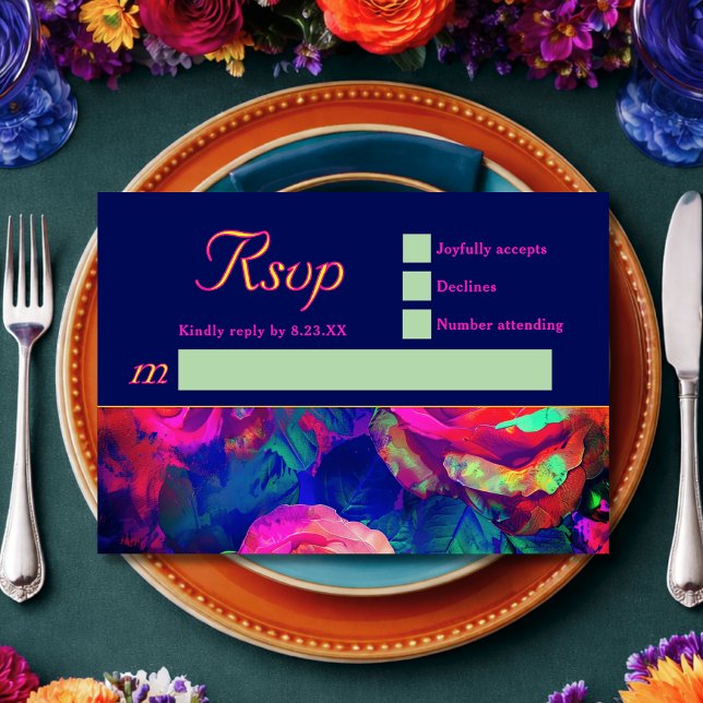 Cartons Réponse Mariage fleurs lumineuses colorées chic (Créateur téléchargé)