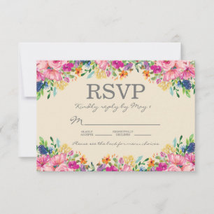 Cartons Réponse Mariage Fleurs Rose Bleu Jaune Boho