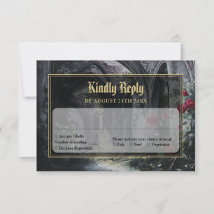 Cartons Réponse Mariage Fleurs Roses Ruines Gothiques Noir Et Or