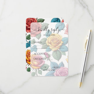 Cartons Réponse Mariage Fleurs Roses Vintage Personnalisées Coloré