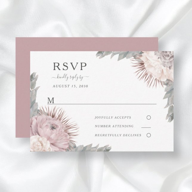 Cartons Réponse Mariage Fleurs Séchées Floral Boho Rose Poussiéreu (Créateur téléchargé)