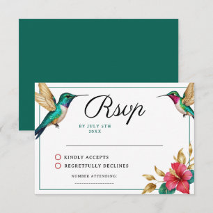Cartons Réponse Mariage Fleurs Tropicales Rouges Colibris Volants