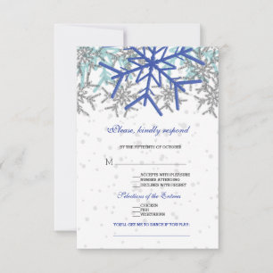 Cartons Réponse Mariage flocons de neige bleu marine argent hiver