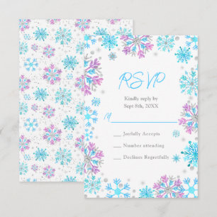 Cartons Réponse Mariage Flocons de Neige Violets et Bleus