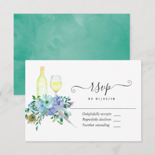 Cartons Réponse Mariage floral à la menthe et à l'aquarelle bleue