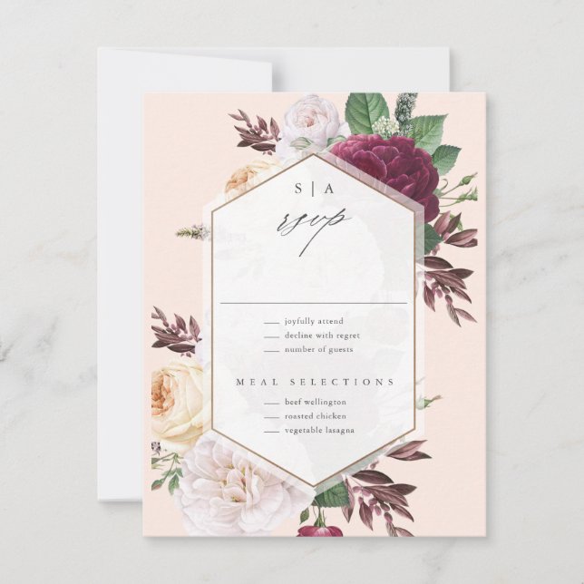 Cartons Réponse Mariage Floral à Monogramme (Devant)