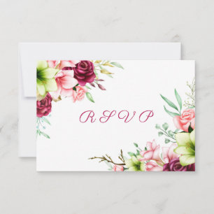 Cartons Réponse Mariage floral amaryllis rouge magenta aquarelle