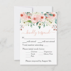 Cartons Réponse Mariage Floral Aquarelle Blanc Pêche