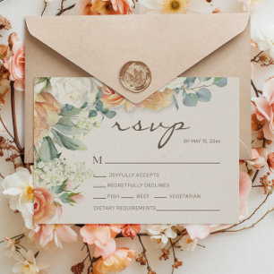 Cartons Réponse Mariage Floral Aquarelle Blanc Pêche Eucalyptus