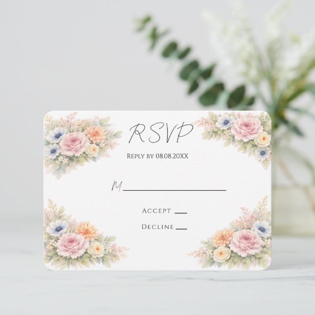 Cartons Réponse Mariage Floral Aquarelle Douce (Debout devant)