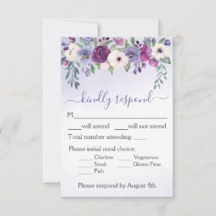 Cartons Réponse Mariage Floral Aquarelle Fuchsia Pervenche