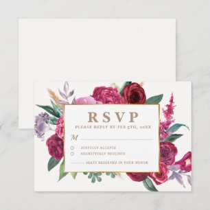 Cartons Réponse Mariage floral aquarelle or et bordeaux romantique