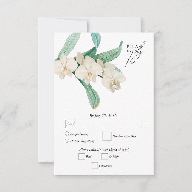 Cartons Réponse Mariage Floral Aquarelle Orchidées Blanches (Devant)