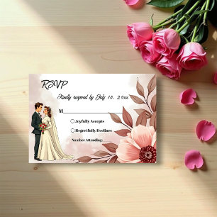 Cartons Réponse Mariage Floral Aquarelle Romantique Couple