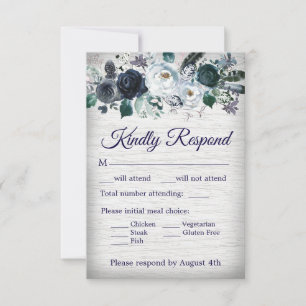 Cartons Réponse Mariage floral aquarelle tribal bohème bleu marine