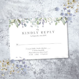 Cartons Réponse Mariage Floral Aquarelle Vert Sauge Lilas