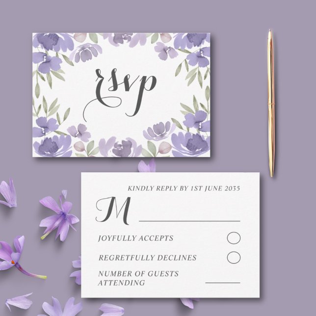 Cartons Réponse Mariage Floral Aquarelle Violet Bohème (Créateur téléchargé)