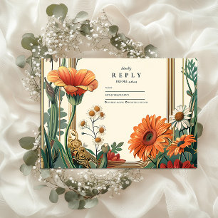 Cartons Réponse Mariage Floral Art Nouveau Orange