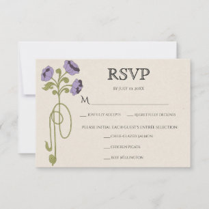 Cartons Réponse Mariage Floral Art Nouveau Vintage Violet Lilas