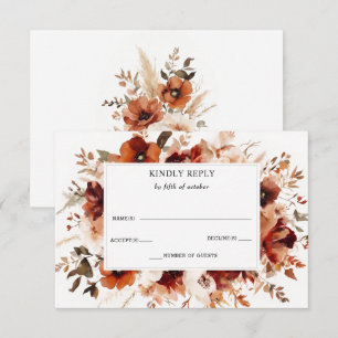 Cartons Réponse Mariage Floral Automnal Bourgogne Orange Brûlée