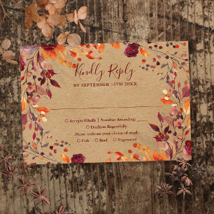 Cartons Réponse Mariage Floral Automnal de Feuilles de l'Automne R