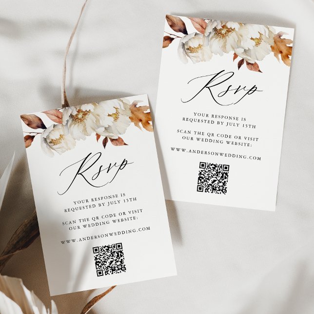 Cartons Réponse Mariage Floral Automnal Rustique Code QR (Créateur téléchargé)