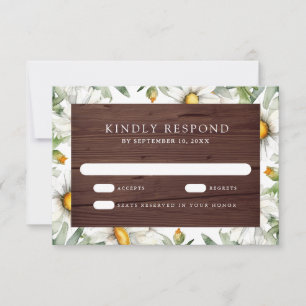 Cartons Réponse Mariage Floral aux Marguerites en Bois Rustique