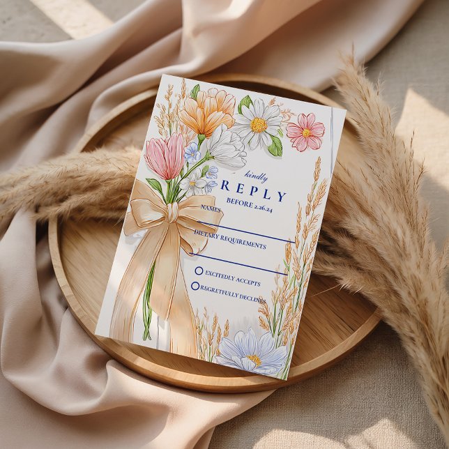 Cartons Réponse Mariage Floral avec Ruban Bleu Clair (Créateur téléchargé)
