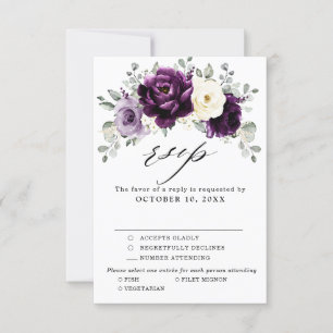 Cartons Réponse Mariage floral blanc blanc blanc blanc de prune d'