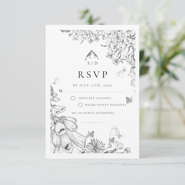 Cartons Réponse Mariage Floral Blanc Classique  (Debout devant)