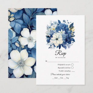 Cartons Réponse Mariage floral blanc et marine